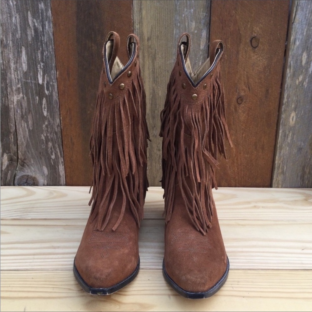 Smoky Mountain Suede Ankle Booties with Fringe Size 5.5 - Picture 2 of 4